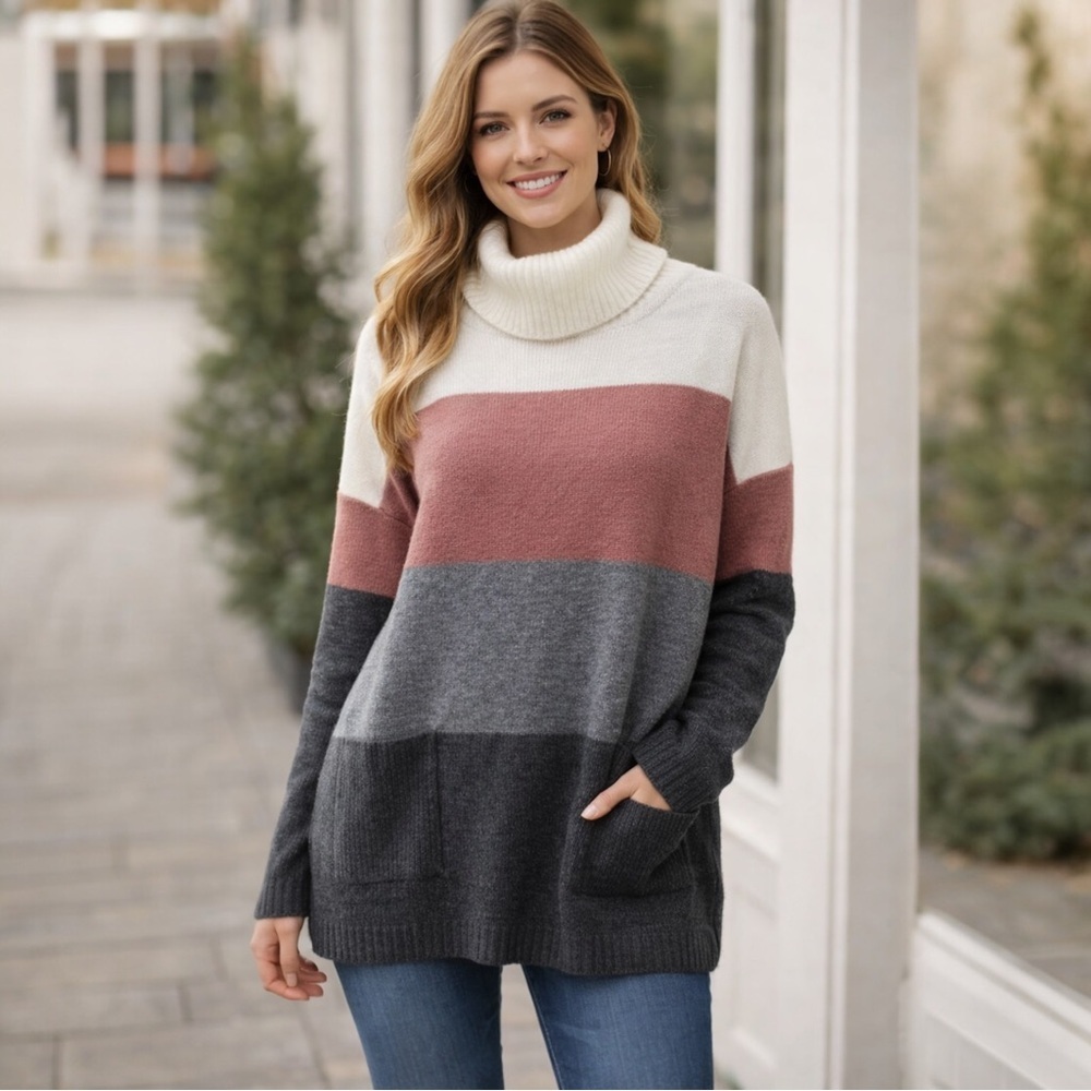 BeachLunchLounge Sedona Colorblock Turtleneck Sweater L NWT